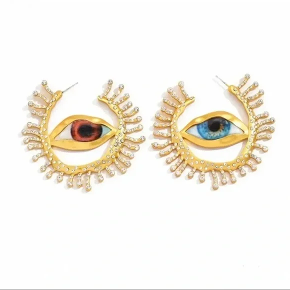 GAZE HOOP GOLD EYES EARRINGS - Picture 7 of 13